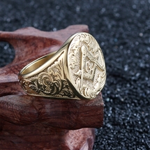 Masonic Stainless Steel Signet Ring with Gold plated